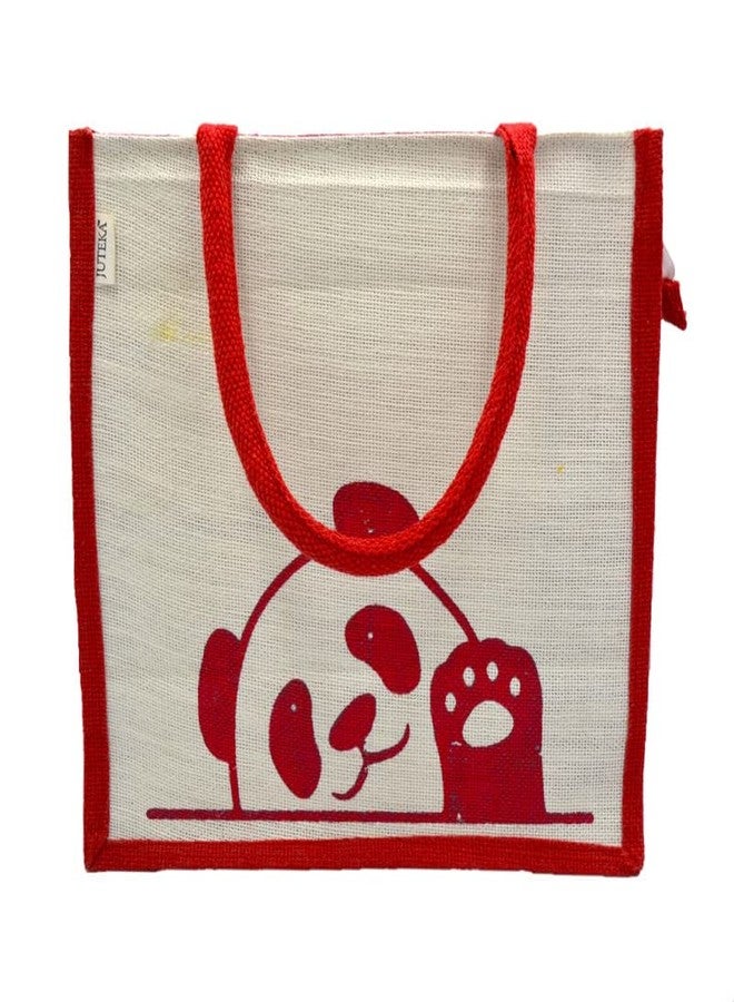 JUTEKA Panda Printed Eco Friendly Jute Bag for Shopping, Lunch, Tiffin, Office, Grocery with Zip Closure and Padded Cotton Handles… - Image 3